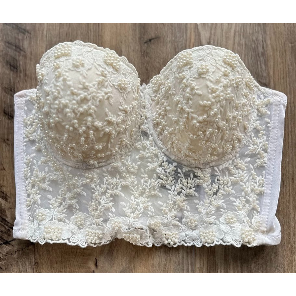 Windsor Bralette Ivory Beaded Padded Underwire Size XS Fairy Romantic Coquette